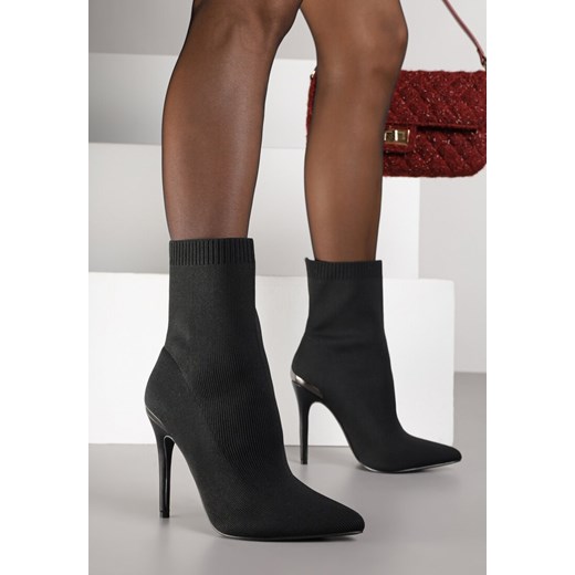 Czarne Skarpetkowe Botki Vices na Szpilce z Noskiem w Szpic Brettalie ze sklepu born2be.pl w kategorii Botki - zdjęcie 188023649
