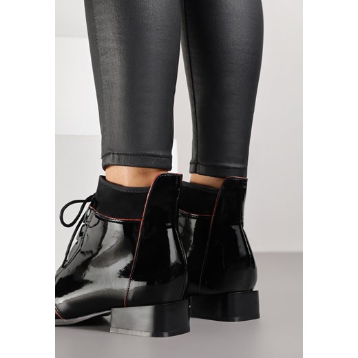 Czarne Sznurowane Botki Vices z Lakierowanym Połyskiem Nuzzasa 37 born2be.pl