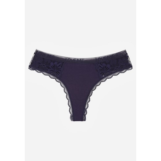Granatowe Majtki Stringi Ozdobione Koronką z Bawełną Meniliphis ze sklepu renee.pl w kategorii Majtki damskie - zdjęcie 188025418