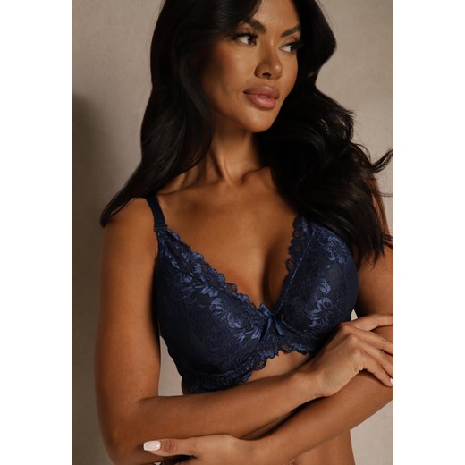 Granatowy Koronkowy Biustonosz w Klasycznym Stylu Coralee ze sklepu renee.pl w kategorii Biustonosze - zdjęcie 188025848