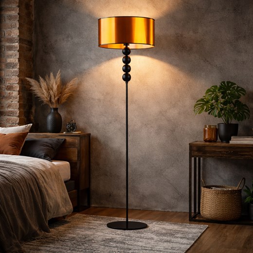 Dekoracyjna czarna lampa stojąca do sypialni z abażurem BERMUDY MIRROR ze sklepu Lysne w kategorii Lampy podłogowe - zdjęcie 188032698
