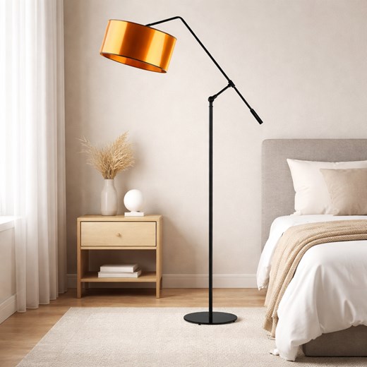 Czarna lampa stojąca w stylu glamour LIBERIA MIRROR z regulowanym wysięgnikiem do czytania w sypialni ze sklepu Lysne w kategorii Lampy podłogowe - zdjęcie 188032708