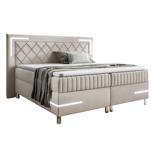 Kremowe łóżko kontynentalne z pojemnikiem i LED 5 rozmiarów M5-C97 ze sklepu Edinos.pl w kategorii Łóżka i materace - zdjęcie 188034337