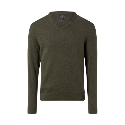 Nils Sundström Męski sweter z dzianiny Mężczyźni Bawełna khaki jednolity ze sklepu vangraaf w kategorii Swetry męskie - zdjęcie 188035776