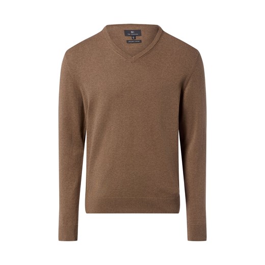 Nils Sundström Męski sweter z dzianiny Mężczyźni Bawełna taupe jednolity ze sklepu vangraaf w kategorii Swetry męskie - zdjęcie 188035778