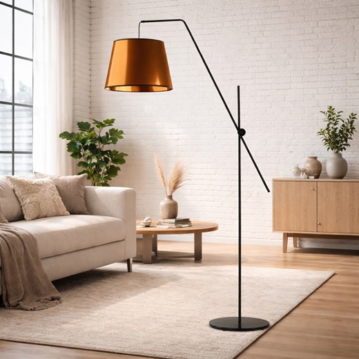 Designerska lampa stojąca na wysięgniku regulowanym do czytania VIGO MIRROR w czarno-miedzianej kolorystyce ze sklepu Lysne w kategorii Lampy podłogowe - zdjęcie 188042957