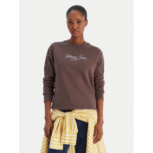 Tommy Jeans Bluza Essential DW0DW21922 Brązowy Regular Fit ze sklepu MODIVO w kategorii Bluzy damskie - zdjęcie 188058088
