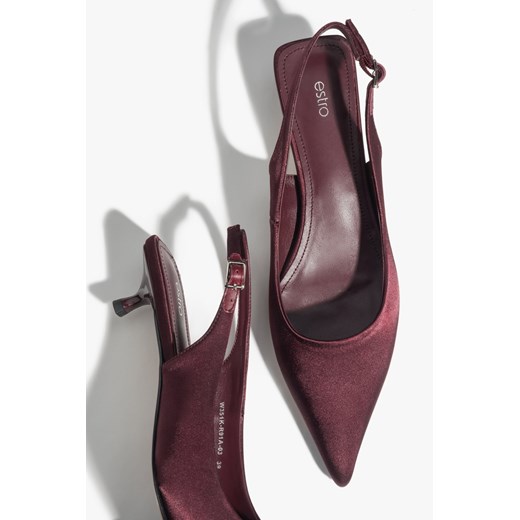 Estro: Bordowe czółenka damskie z odkrytą pietą typu slingback na niskim obcasie ze sklepu Estro w kategorii Czółenka - zdjęcie 188060596