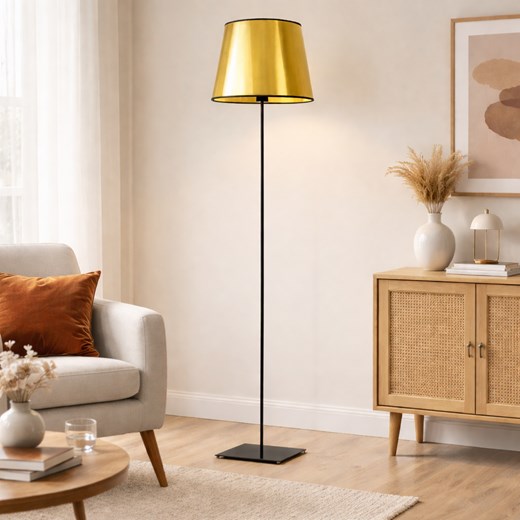 Złota lampa podłogowa do salonu PALERMO MIRROR na czarnym stelażu ze sklepu Lysne w kategorii Lampy podłogowe - zdjęcie 188060979