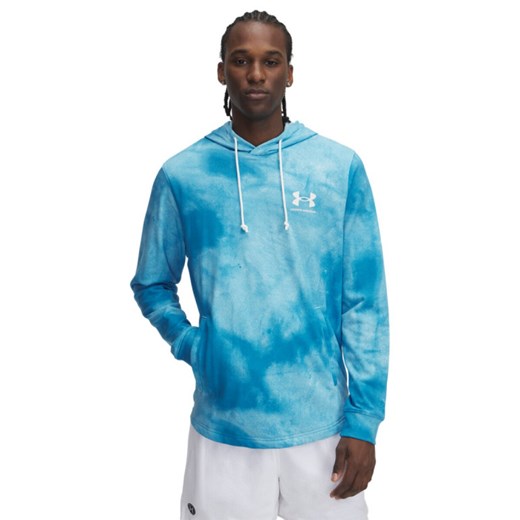 Męska bluza dresowa nierozpinana z kapturem Under Armour UA Rival Terry AOP Hood Q1 - niebieska ze sklepu Sportstylestory.com w kategorii Bluzy męskie - zdjęcie 188061155