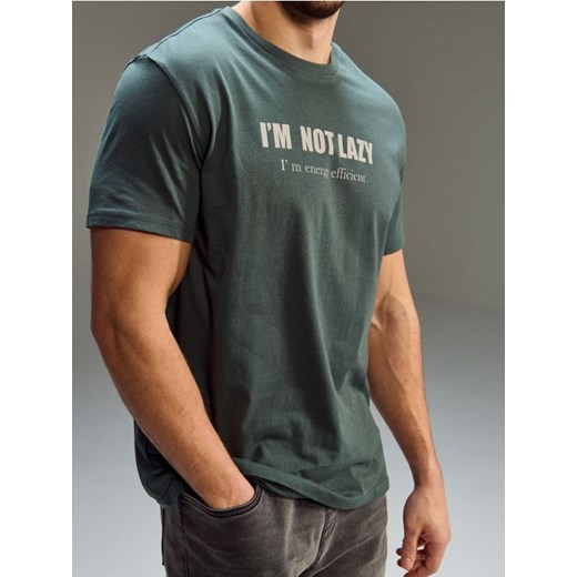 Sinsay - Bawełniana koszulka z napisem - zielony ze sklepu Sinsay w kategorii T-shirty męskie - zdjęcie 188063985