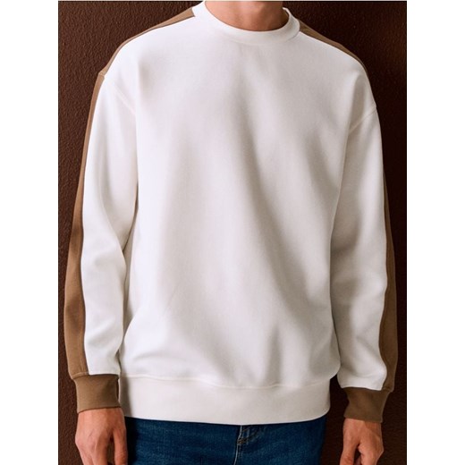 Sinsay - Bluza crewneck z lampasami - kremowy Sinsay L Sinsay