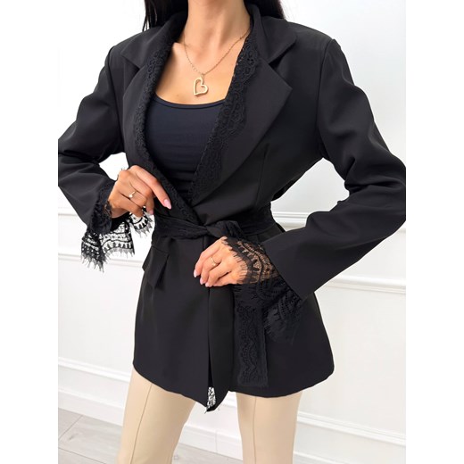 Czarna Marynarka z Koronką Modnakiecka.pl 44 ModnaKiecka.pl