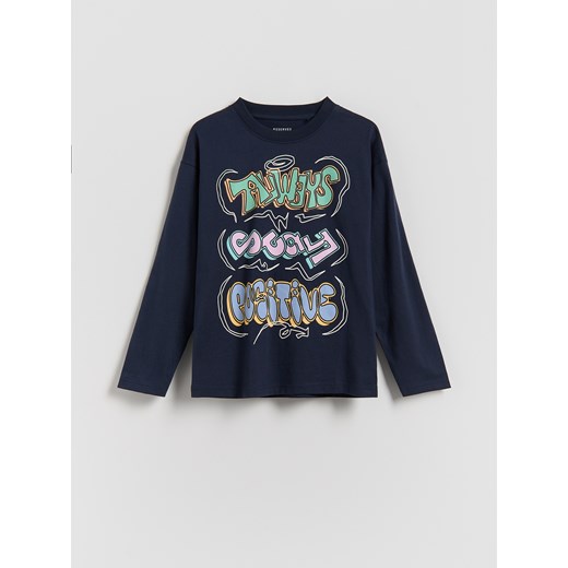 Reserved - Longsleeve z nadrukiem - granatowy ze sklepu Reserved w kategorii Bluzy chłopięce - zdjęcie 188066616