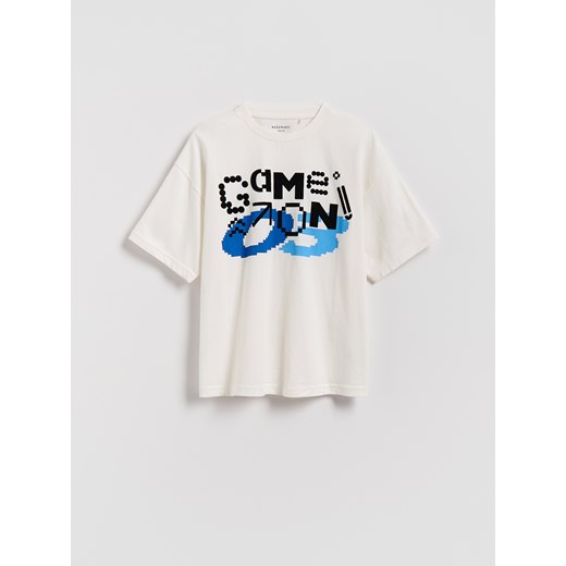 Reserved - Bawełniany t-shirt - złamana biel ze sklepu Reserved w kategorii T-shirty chłopięce - zdjęcie 188066708