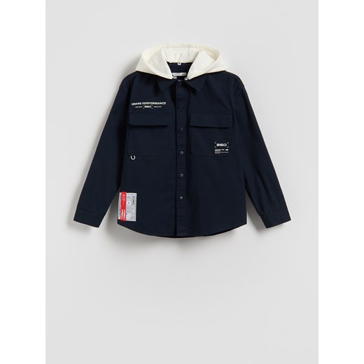 Reserved - Bawełniana koszula z kapturem - granatowy ze sklepu Reserved w kategorii Koszule chłopięce - zdjęcie 188066897