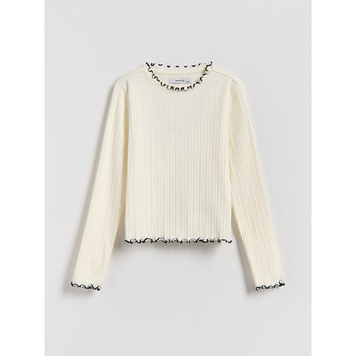 Reserved - Prążkowana koszulka - złamana biel ze sklepu Reserved w kategorii Bluzki dziewczęce - zdjęcie 188067018