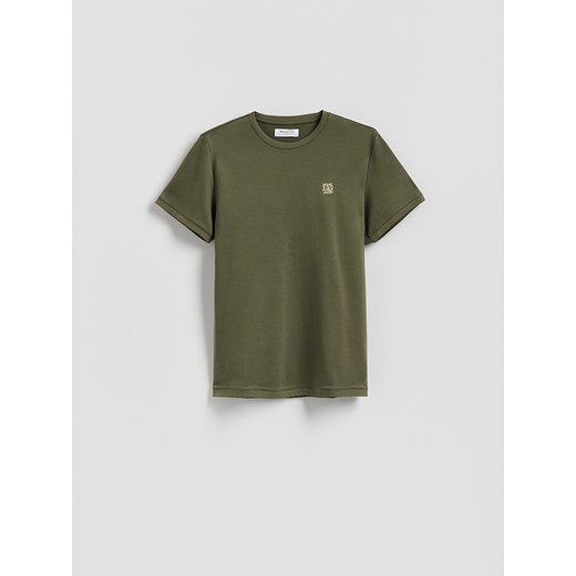 Reserved - T-shirt slim fit z haftem - oliwkowy ze sklepu Reserved w kategorii T-shirty męskie - zdjęcie 188067077