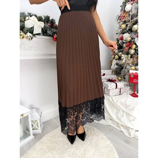 Czekoladowa Plisowana Spódnica z Koronką Modnakiecka.pl 46 ModnaKiecka.pl