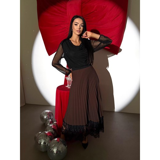 Czekoladowa Plisowana Spódnica z Koronką Modnakiecka.pl 38 ModnaKiecka.pl