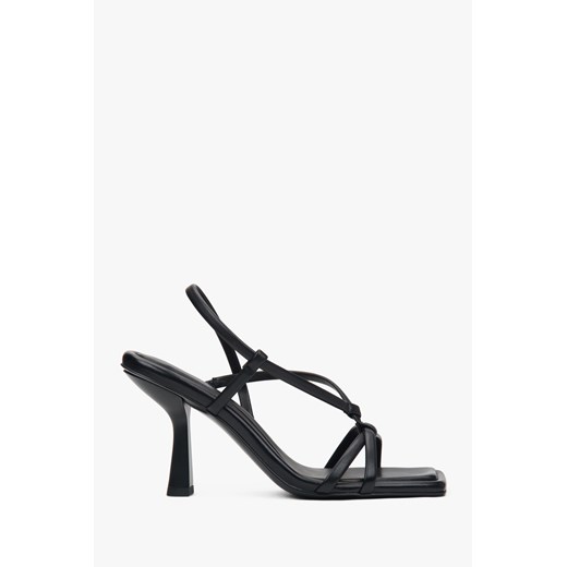 Estro: Czarne sandałki damskie na wysokim obcasie ze skóry naturalnej ze sklepu Estro w kategorii Sandały damskie - zdjęcie 188079079