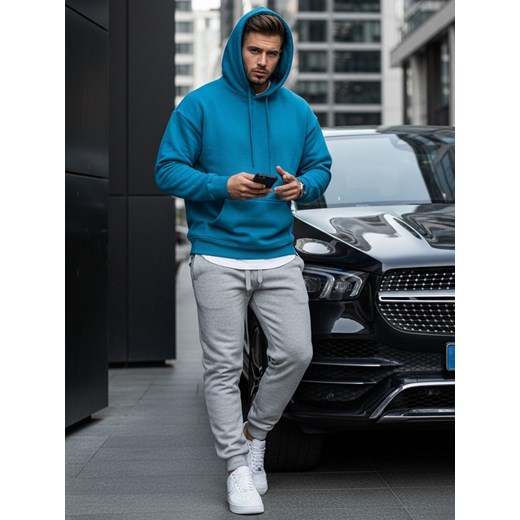 Bluza męska z kapturem jasnoniebieska Dstreet BX5108 ze sklepu DSTREET.PL w kategorii Bluzy męskie - zdjęcie 188088075