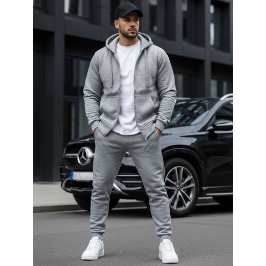 Bluza męska z kapturem rozpinana szara BX2412 ze sklepu DSTREET.PL w kategorii Bluzy męskie - zdjęcie 188088116