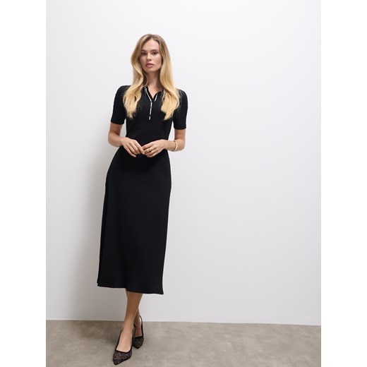 Mohito - Sukienka midi z kołnierzykiem polo - czarny ze sklepu Mohito w kategorii Sukienki - zdjęcie 188089209