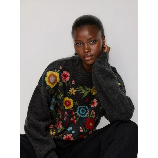 Reserved - Wzorzysty sweter - ciemnoszary Reserved L Reserved