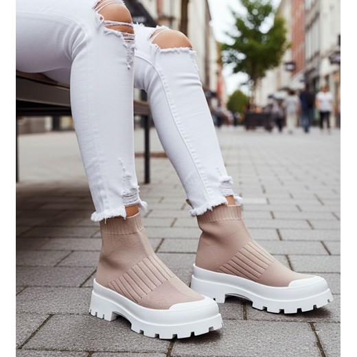 Wiosenne damskie trampki na platformie Khaki /A2-3 15704 T113-5/ ze sklepu Pantofelek24.pl w kategorii Botki - zdjęcie 188096619