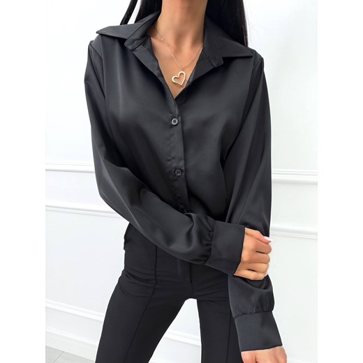 Czarna Satynowa Koszula ze sklepu ModnaKiecka.pl w kategorii Koszule damskie - zdjęcie 188097537
