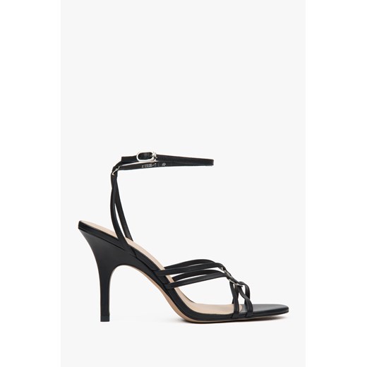 Estro: Czarne skórzane sandały damskie na szpilce ze srebrnymi detalami ze sklepu Estro w kategorii Sandały damskie - zdjęcie 188097926