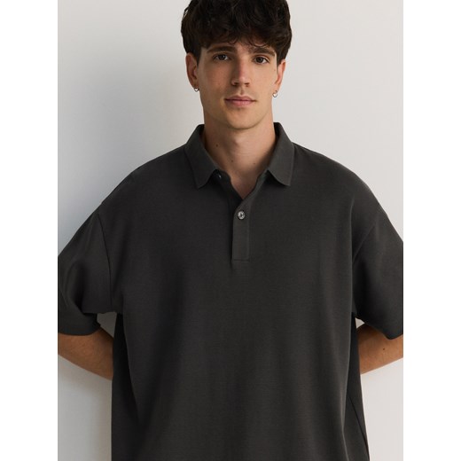 Reserved - Koszulka polo boxy z waflowym splotem - szary Reserved XL Reserved wyprzedaż