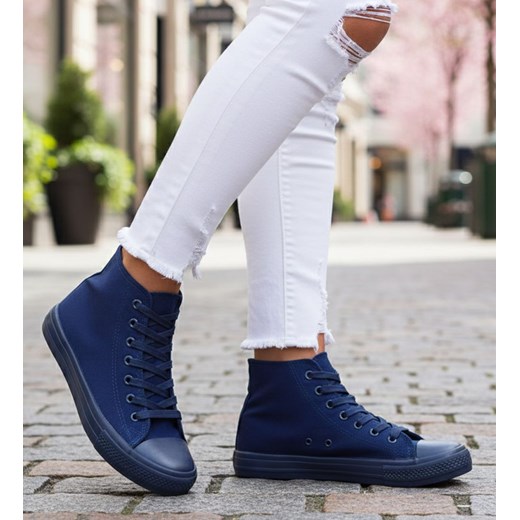 Wysokie granatowe trampki damskie /H2 16721 G9-84/ ze sklepu Pantofelek24.pl w kategorii Trampki damskie - zdjęcie 188103539