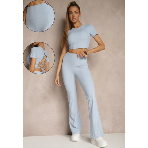 Jasnoniebieski Komplet Sportowy Spodnie i Koszulka Ozdobiona Sznurowaniem Renee S renee.pl
