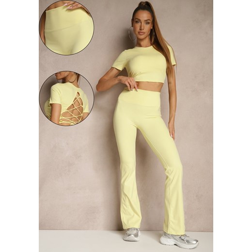 Żółty Komplet Sportowy Spodnie i Koszulka Ozdobiona Sznurowaniem Lumileine ze sklepu renee.pl w kategorii Komplety i garnitury damskie - zdjęcie 188105918