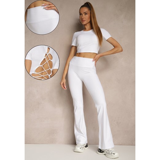 Biały Komplet Sportowy Spodnie i Koszulka Ozdobiona Sznurowaniem Lumileine ze sklepu renee.pl w kategorii Komplety i garnitury damskie - zdjęcie 188105919
