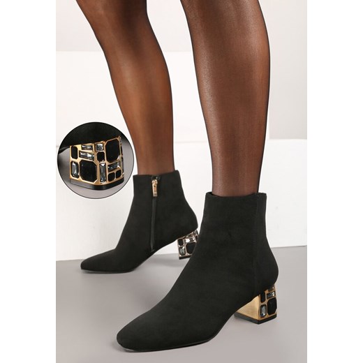 Czarne Botki Vices z Kryształkami na Obcasie Vortisha ze sklepu renee.pl w kategorii Botki - zdjęcie 188105935
