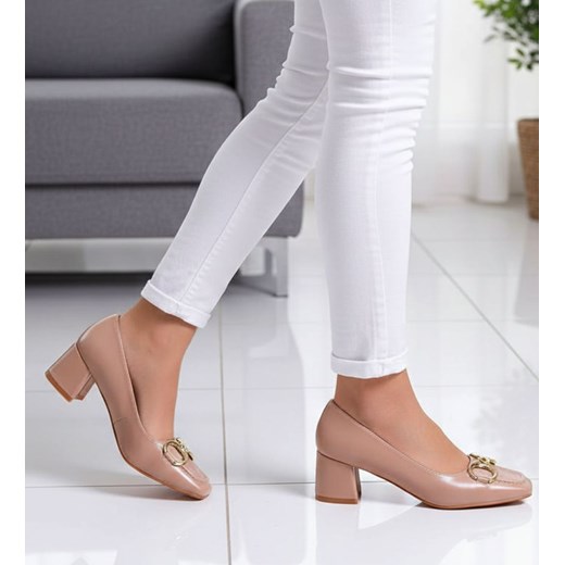 Cieliste czółenka damskie na klocku /A3-2 15226 T293/ ze sklepu Pantofelek24.pl w kategorii Czółenka - zdjęcie 188107006