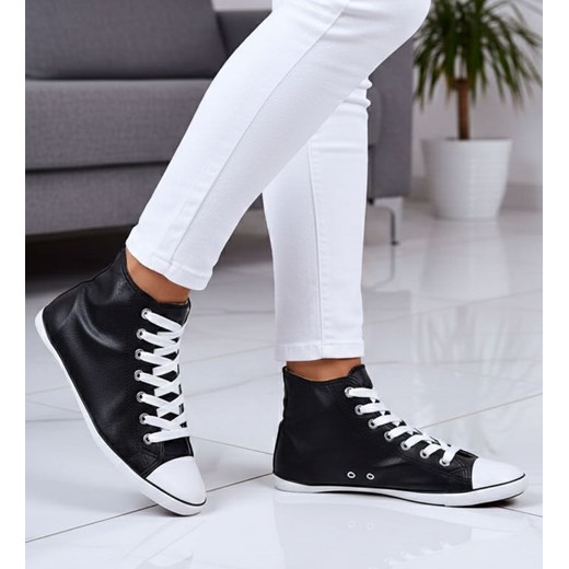 Czarne trampki damskie z wysoką cholewką /E5-2 15283 S097/ ze sklepu Pantofelek24.pl w kategorii Trampki damskie - zdjęcie 188107015