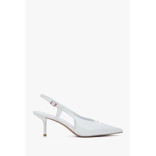 Estro: Białe czółenka damska z odkrytą piętą typu slingback na stabilnej szpilce ze sklepu Estro w kategorii Czółenka - zdjęcie 188107366