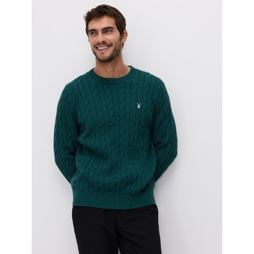 Reserved - Sweter z bawełną - ciemnozielony Reserved M promocyjna cena Reserved