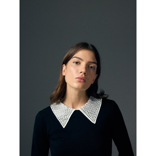 Reserved - Sweter z ozdobnym kołnierzem - czarny Reserved M wyprzedaż Reserved