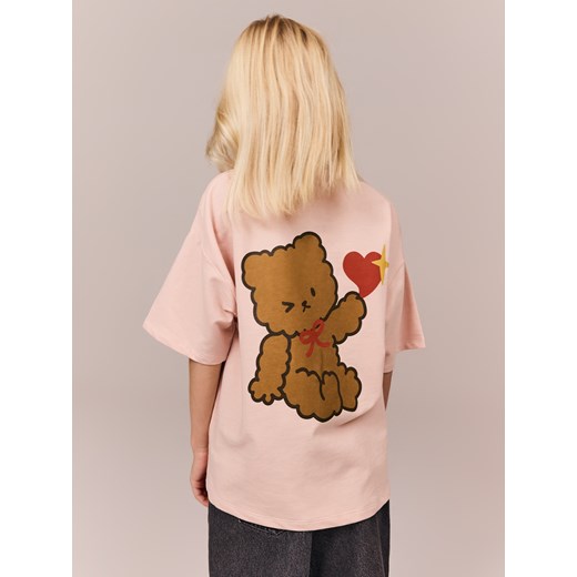 Reserved - Bawełniany T-shirt z haftem - pastelowy róż Reserved 134 (8 lat) wyprzedaż Reserved