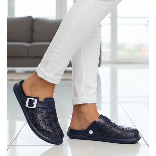 Klapki damskie Ażurowe buty na plażę Granatowe /H2 17854 G008/ ze sklepu Pantofelek24.pl w kategorii Klapki damskie - zdjęcie 188123019