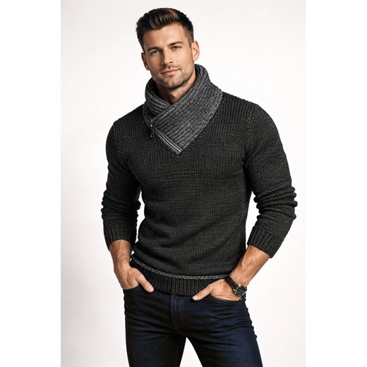 Sweter męski z kominem czarny Recea ze sklepu Recea.pl w kategorii Swetry męskie - zdjęcie 188144676