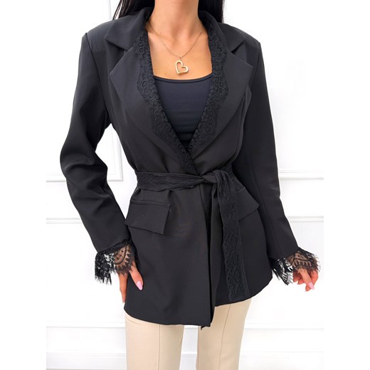 Czarna Marynarka z Koronką Modnakiecka.pl 40 ModnaKiecka.pl