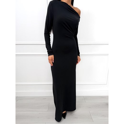 Czarna Sukienka Maxi z Marszczeniem ze sklepu ModnaKiecka.pl w kategorii Sukienki - zdjęcie 188144776