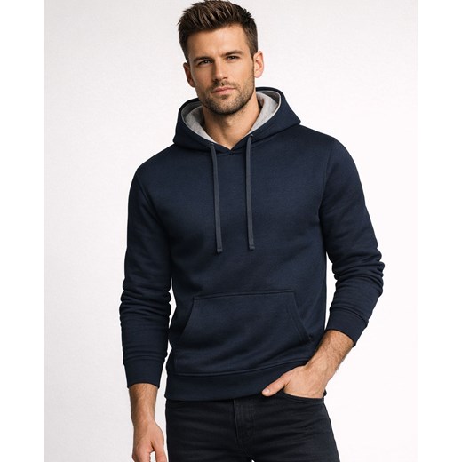 Bluza męska kangurka granatowa z kapturem dwukolorowym Recea ze sklepu Recea.pl w kategorii Bluzy męskie - zdjęcie 188226738