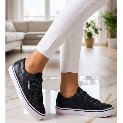 Sznurowane czarne trampki slip on /B5-1 11711 T191/ ze sklepu Pantofelek24.pl w kategorii Trampki dziecięce - zdjęcie 188245948